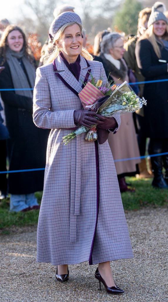 Sophie, the Duchess of Edinburgh, looked stylish in burgundy