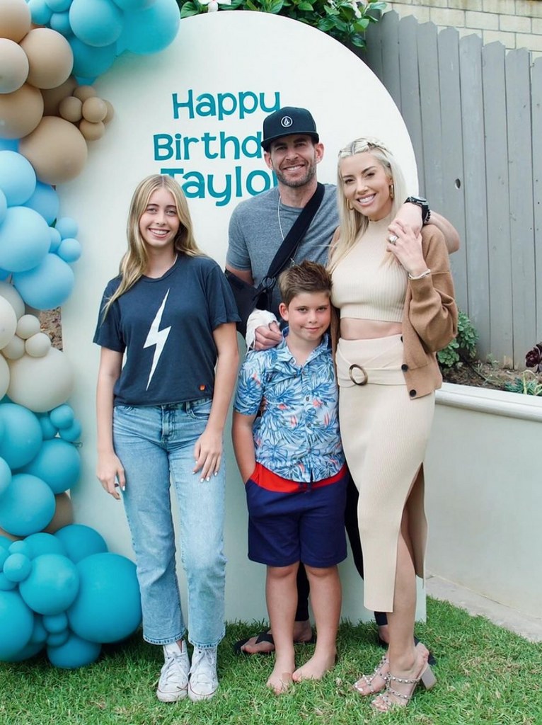 Photo posted by Tarel El Moussa on Instagram October 1 2023 where he is with his wife Heather and his kids Taylor and Brayden during his daughter's 13th birthday party.