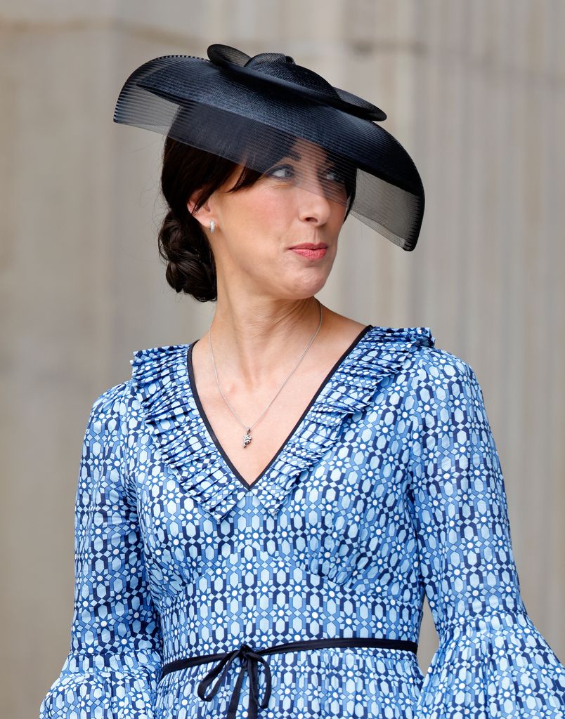 Samantha Cameron in blue dress and black hat