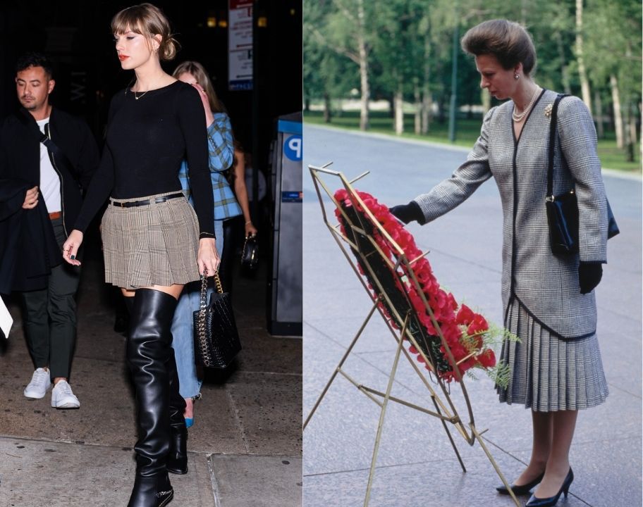 princesa anne e taylor swift ambas em xadrez cinza