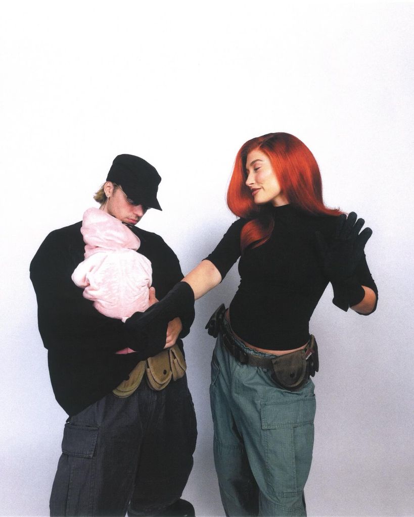 Justin and Hailey Bieber dress up as Kim Possible and her BFF Ron, while their newborn son was Rufus the naked mole-rat