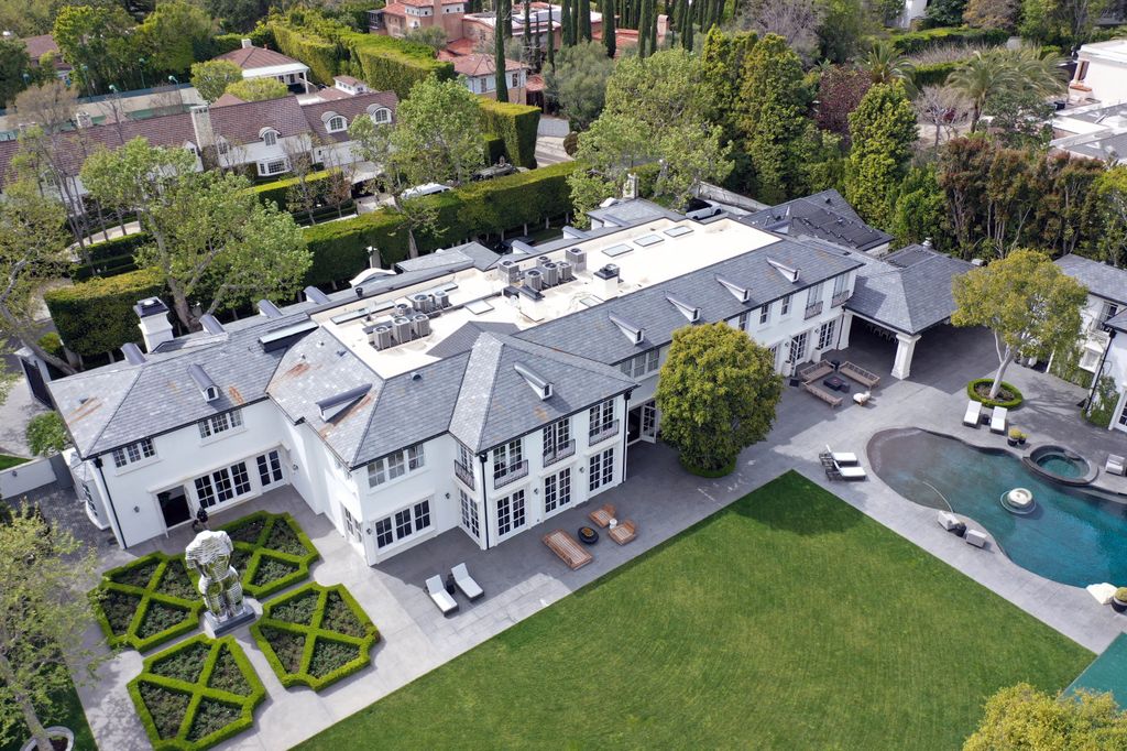 In an aerial view, the home of Sean "Diddy" Combs is seen during a raid by federal law enforcement agents on March 25, 2024 in Los Angeles, California