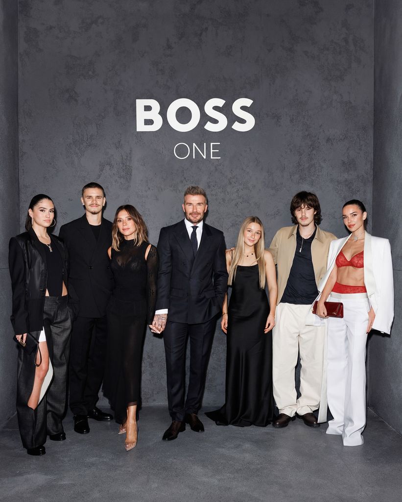 David Beckham com Victoria, Harper, Romeu e Cruz no Boss One Lançamento em Londres 