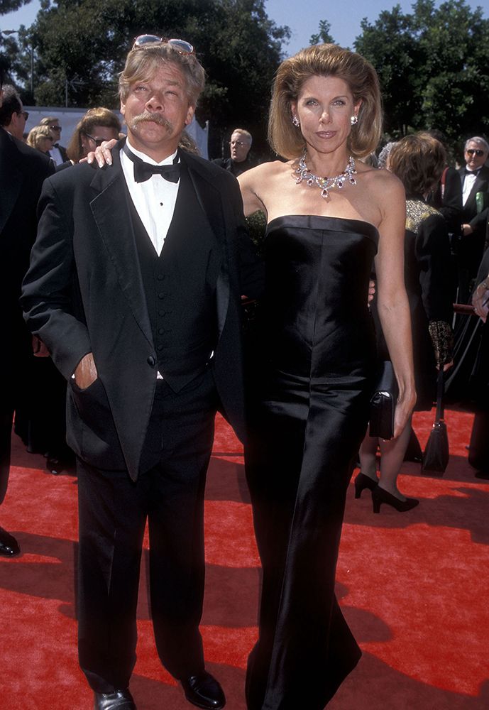 Christine Baranski and Matthew Cowles on the red carpet at the 50th Annual Primetime Emmy Awards in 1998