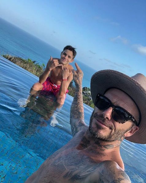 Romeo David Beckham swimming pool Bali