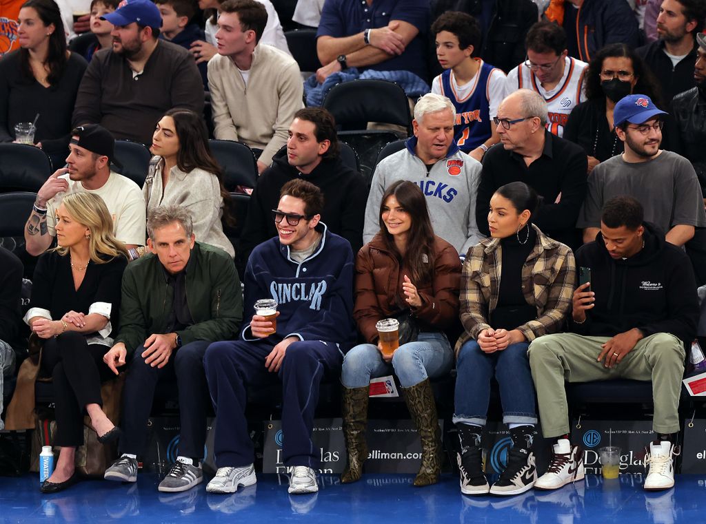 Flanked by fellow celebs Christine Taylor, Ben Stiller and Jordin Sparks, Pete Davidson and Emily caught a Knicks game in NYC in November 2022.