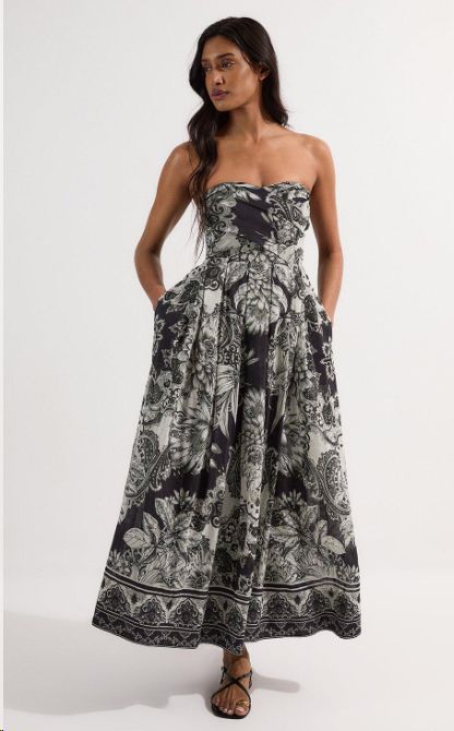 Karen Millen Tile Silk Cotton Bustier Woven Prom Dress