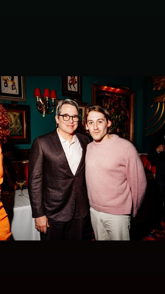 Matthew Broderick and James Wilkie Broderick pose for a photo at the Russian Tea Room during Cynthia Erivo's Tonys after party, shared on Instagram Stories