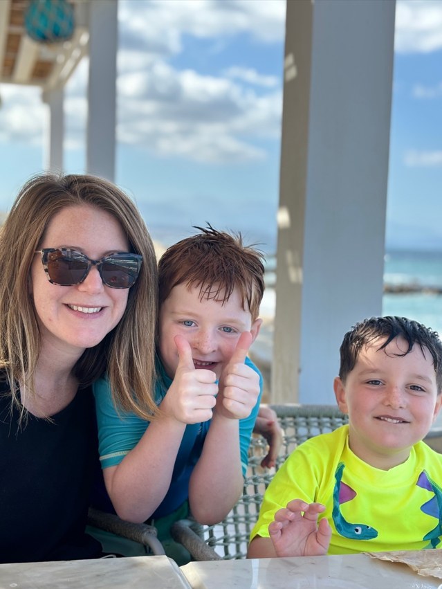 Lauren on holiday with two sons