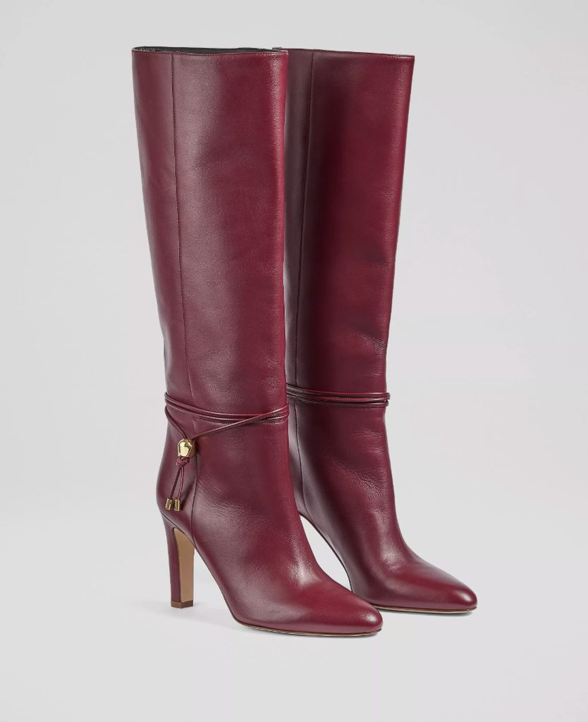 LK Bennett London Loretta Burgundy Leather Knee Boots