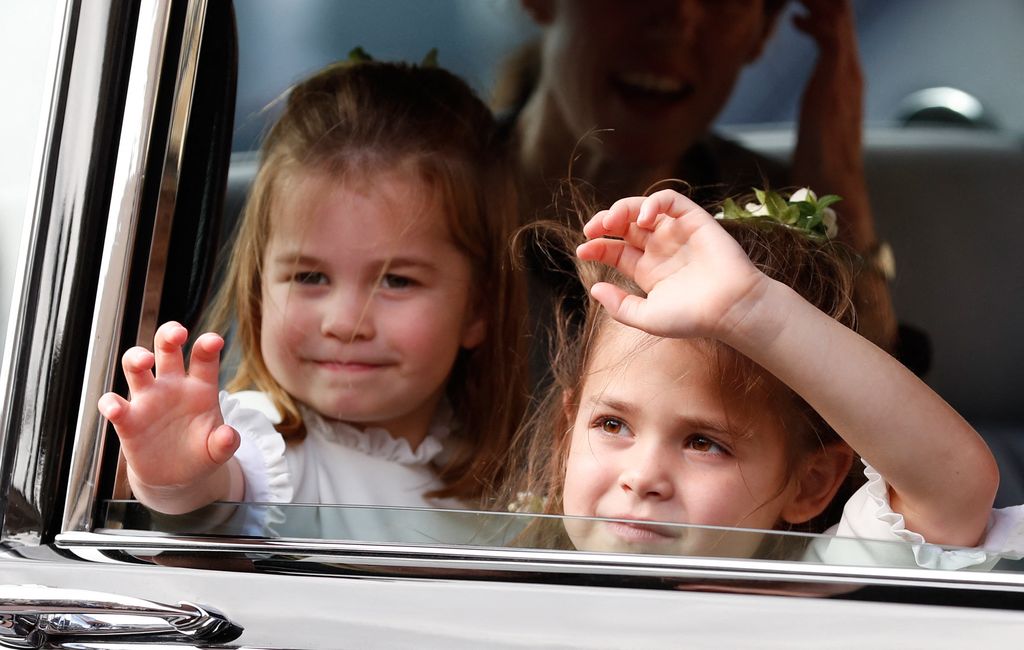 Princess Charlotte alongside Teddy on Princess Eugenie's wedding day