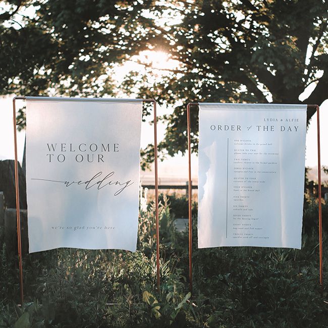 Pair Of Personalised Cotton Welcome Wedding Signs notonthehighstreet