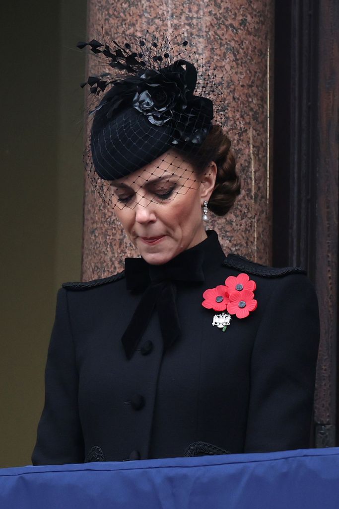 Kate looked emotional as she paid her respects as from the balcony Chris Jackson/Getty Images