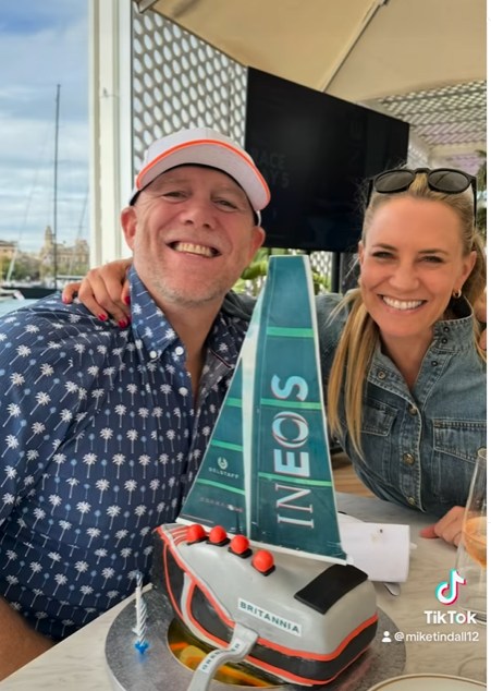 Mike Tindall and Georgie Ainslie with birthday cake