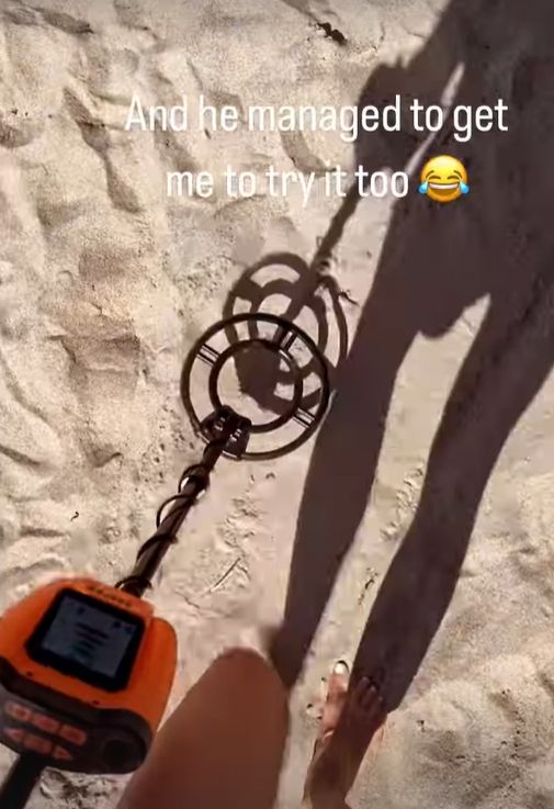 Frida Redknapp with a metal detector