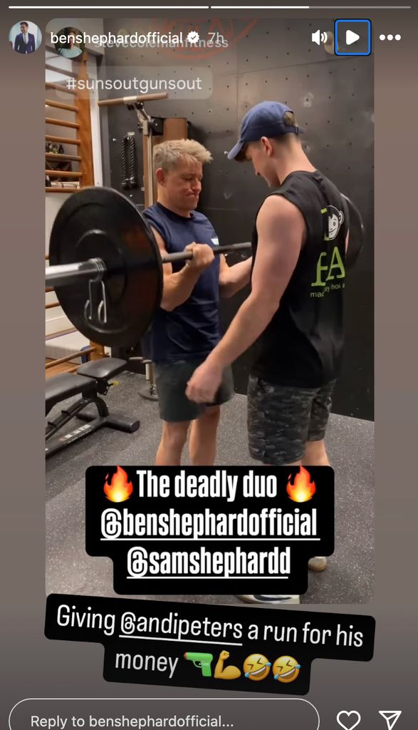 Ben Shephard with his son Sam during a weight-training session