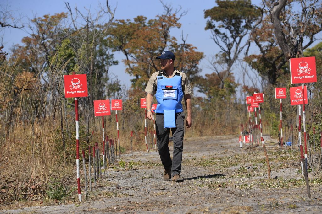 Prince Harry walking through a minefield