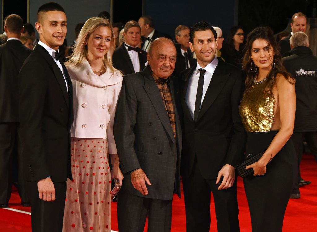 Omar Al-Fayed, guest, Mohamed Al-Fayed, Karim Al Fayed and Brenda Costa attend the Royal World Premiere of Spectre