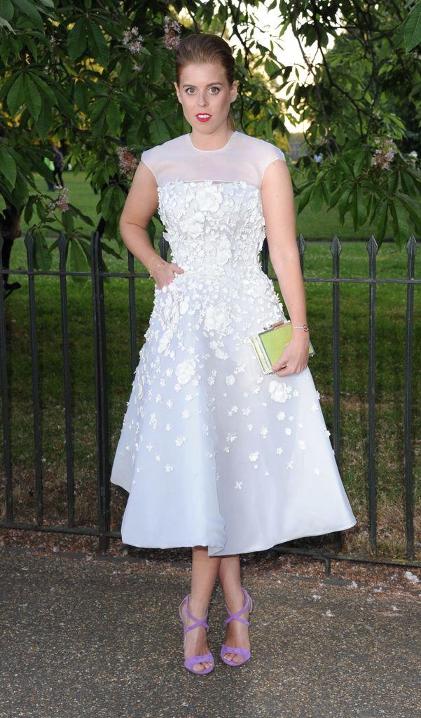 Princess Beatrice posed in white a-line dress