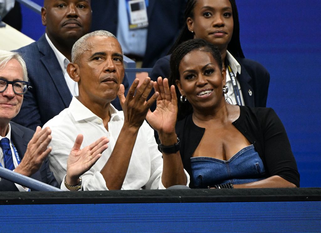 Former US President Barack Obama and Michelle Obama are seen watching Djokovic Vs Muller