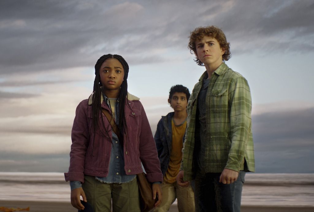 Leah Sava Jeffries, Walker Scobell and Aryan Simhadri in Percy Jackson and the Olympians