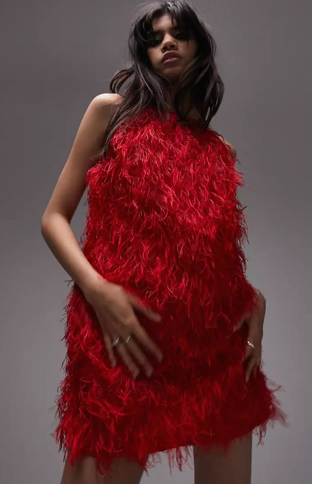 Red Eras Dress - ASOS Topshop Faux Feather Red Dress