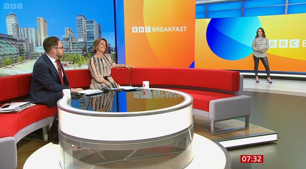 Jon Kay, Sarah Campbell and Nina Warhurst on BBC Breakfast