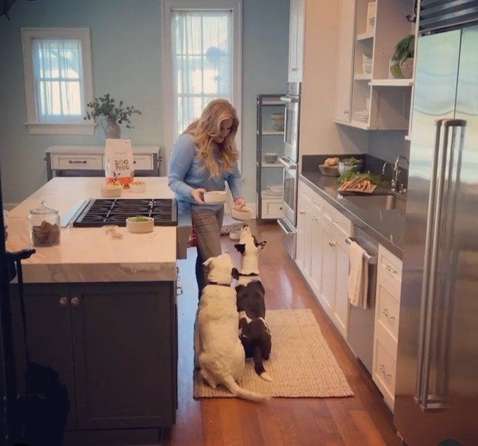 trisha yearwood in kitchen with dogs