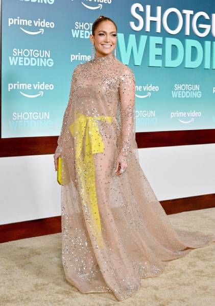 Jennifer Lopez in a Valentino gown for the premiere of Shotgun Wedding