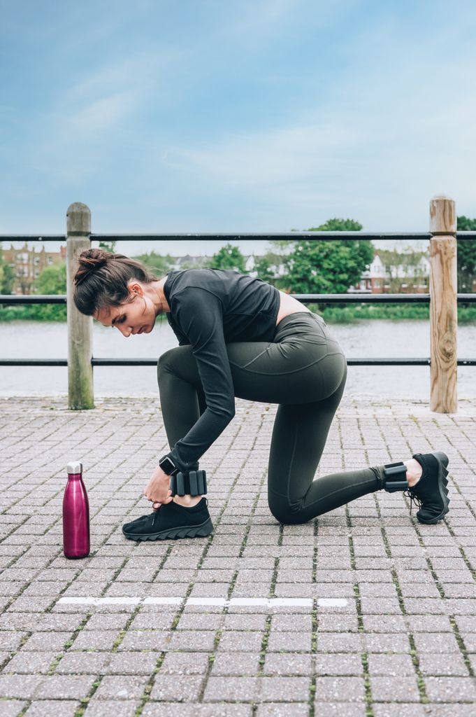 woman wearing ankle weights for walking and running