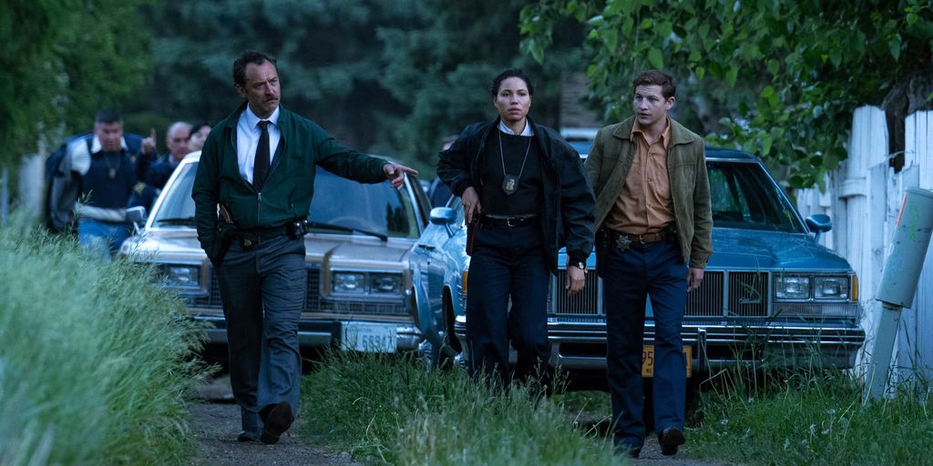 Jude Law, Jurnee Smollett and Tye Sheridan in a still from The Order