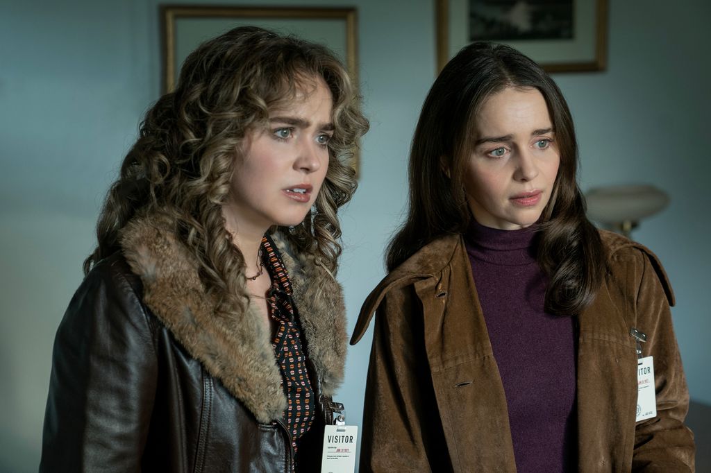 Haley Lu Richardson as Twila, Emilia Clarke as Bea on Peacock's PONIES season one