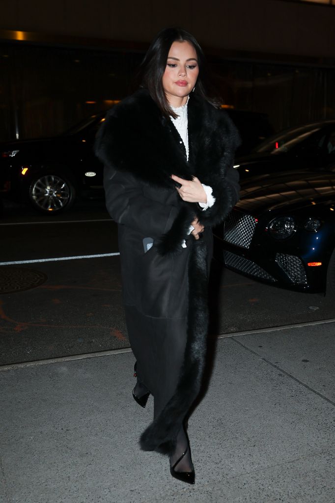 Selena gomez in a Penny Coat-style garment