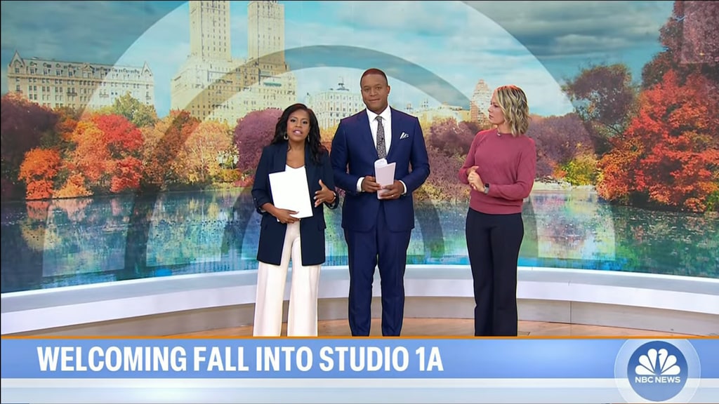 The anchors unveiled the new fall backdrop for the Third Hour studios 