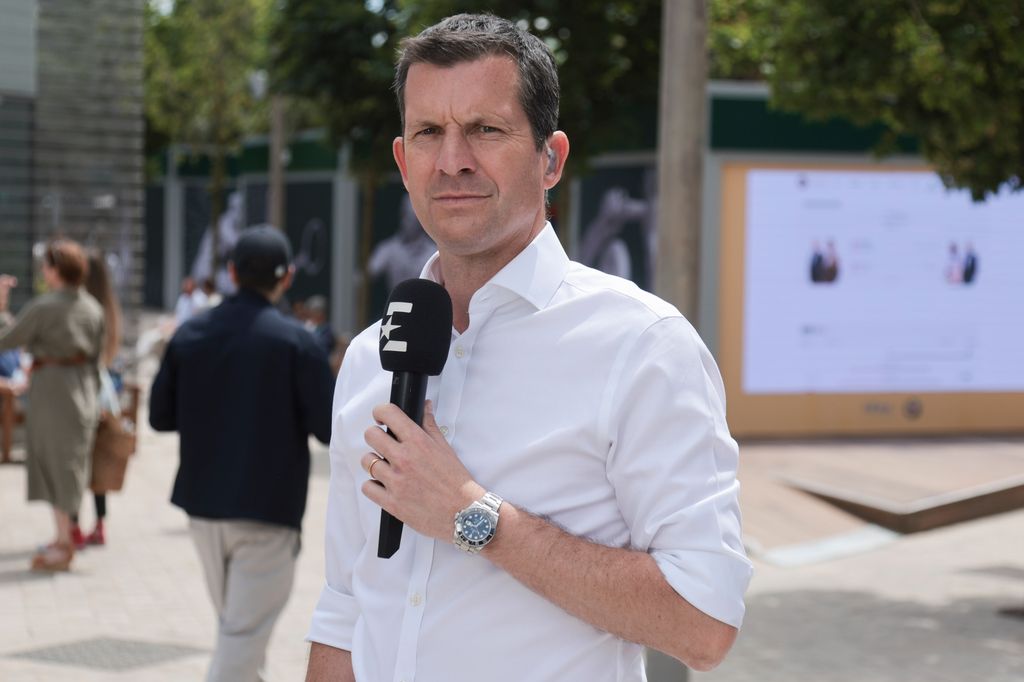 Tim Henman comments for Eurosport the men's final on day 15 of the 2024 French Open, Roland-Garros 2024