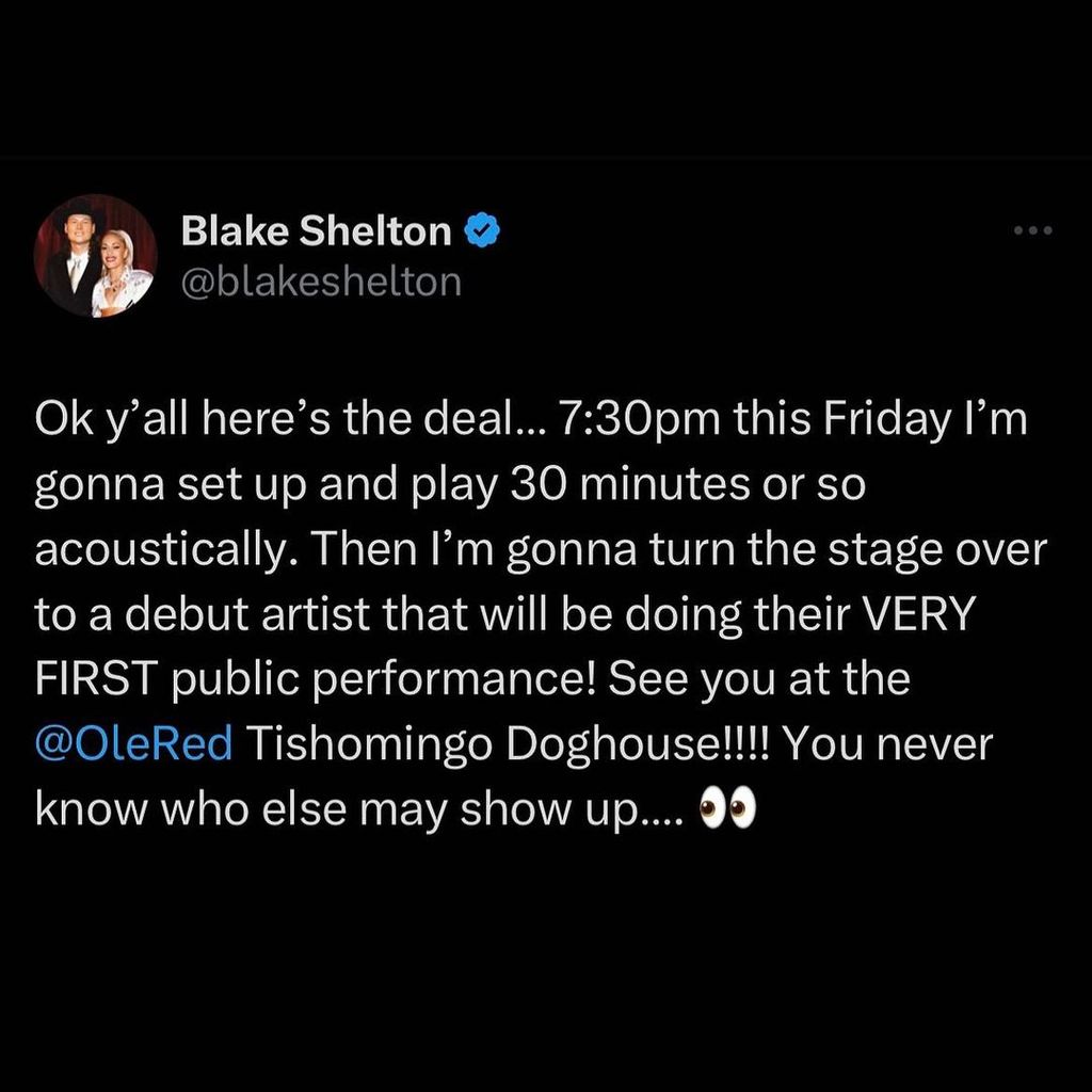Blake Shelton teases a special performance at his bar Ole Red in Oklahoma