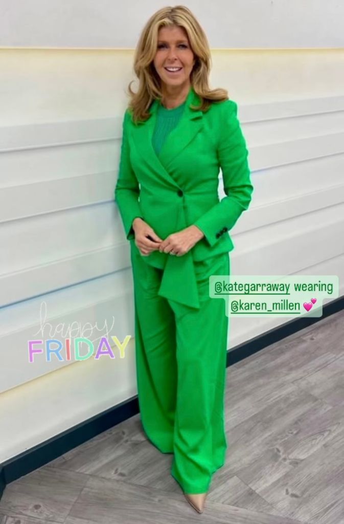 Is there any colour she can't pull off? Kate Garraway looks incredible in bold green suit from Karen Millen