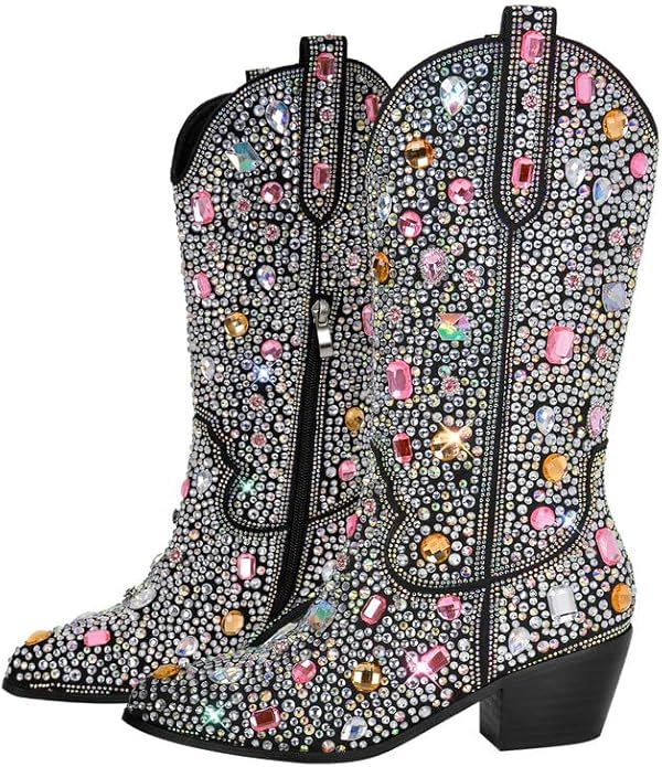 blingqueen Rhinestone Boots Western Cowboy Boots