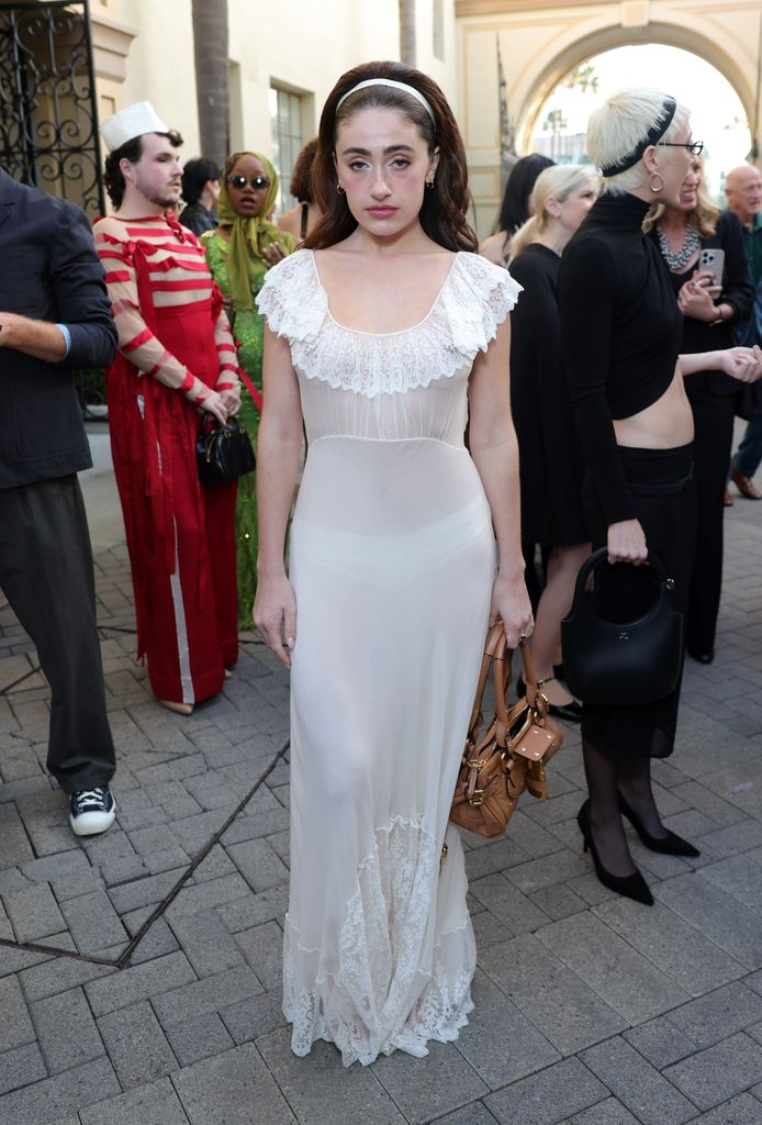 Rachel Sennott in Chloé sheer gown in white