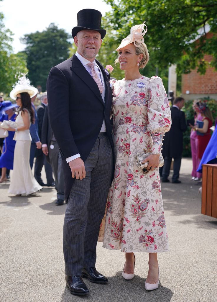 Mike Tindall and Zara Tindall in pink paisley dress