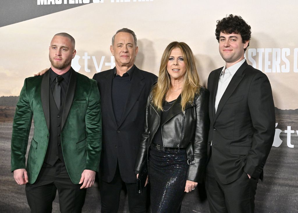 Chet Hanks, Tom Hanks, Rita Wilson, and Truman Hanks attend the World Premiere of Apple TV+'s "Masters of the Air" at Regency Village Theatre on January 10, 2024 in Los Angeles, California. 