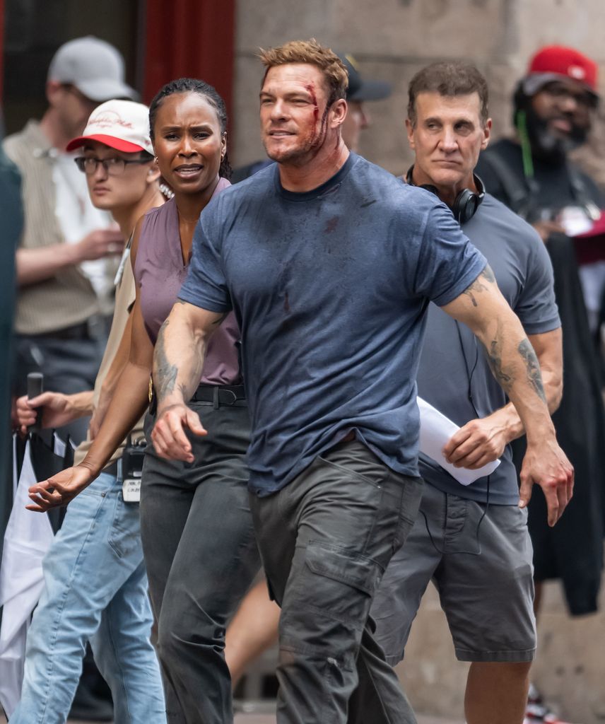 Sydelle Noel and Alan Ritchson are seen filming scenes of the Amazon Prime Video TV series "Reacher" season 4 on June 18, 2025 in Philadelphia, Pennsylvania