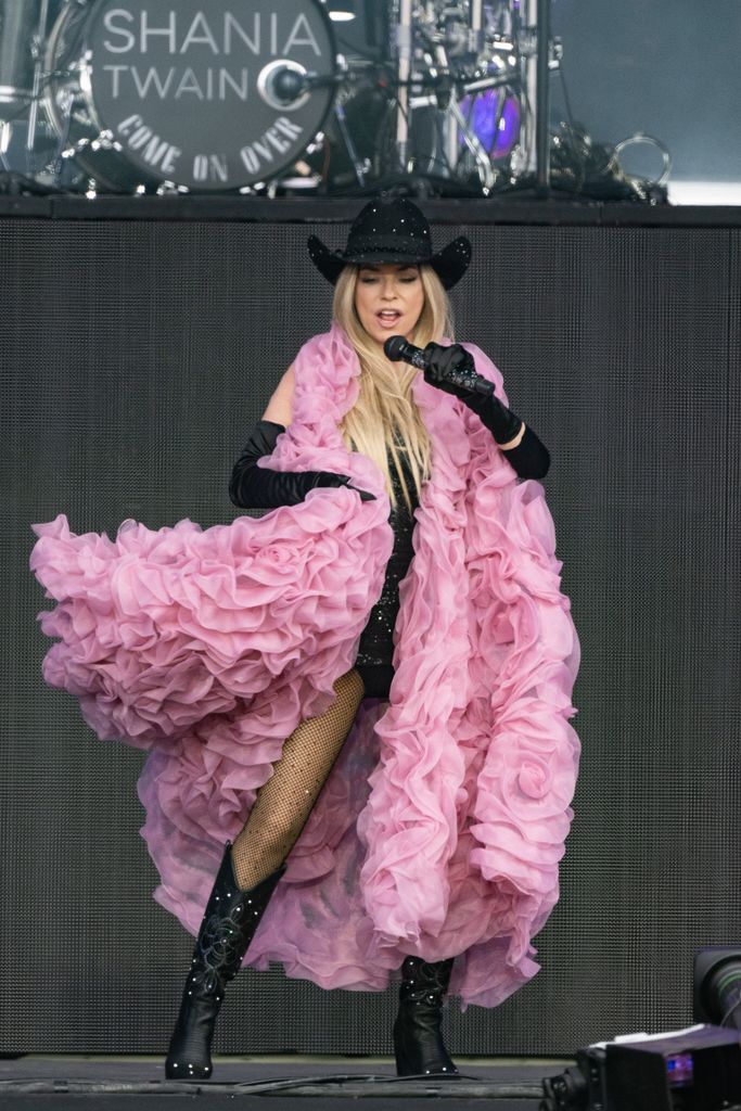 Shania Twain performs on The Pyramid Stage during day five of Glastonbury Festival 2024 