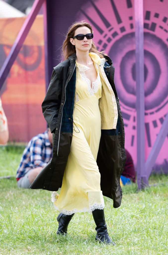 Alexa Chung during day three of Glastonbury Festival 2024 at Worthy Farm, Pilton on June 28, 2024 in Glastonbury, England. Founded by Michael Eavis in 1970, Glastonbury Festival features around 3,000 performances across over 80 stages. Renowned for its vibrant atmosphere and iconic Pyramid Stage, the festival offers a diverse lineup of music and arts, embodying a spirit of community, creativity, and environmental consciousness.