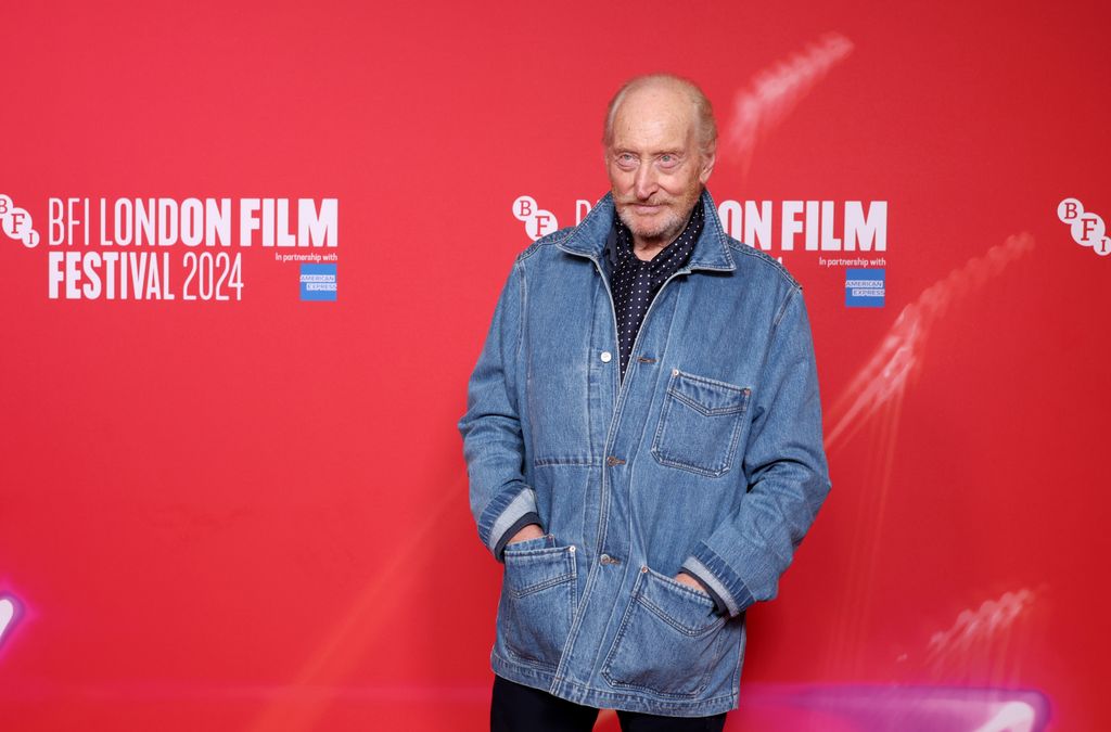 Charles Dance in a denim jacket on the BFI red carpet