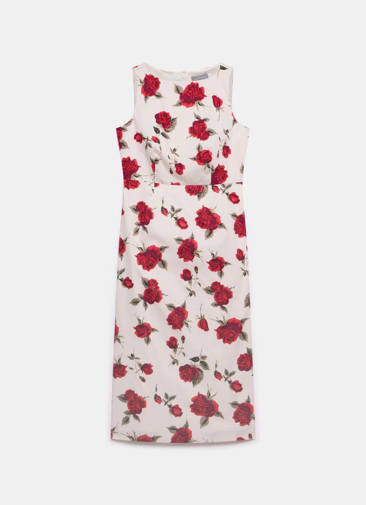 Red Rose Print Midi Dress