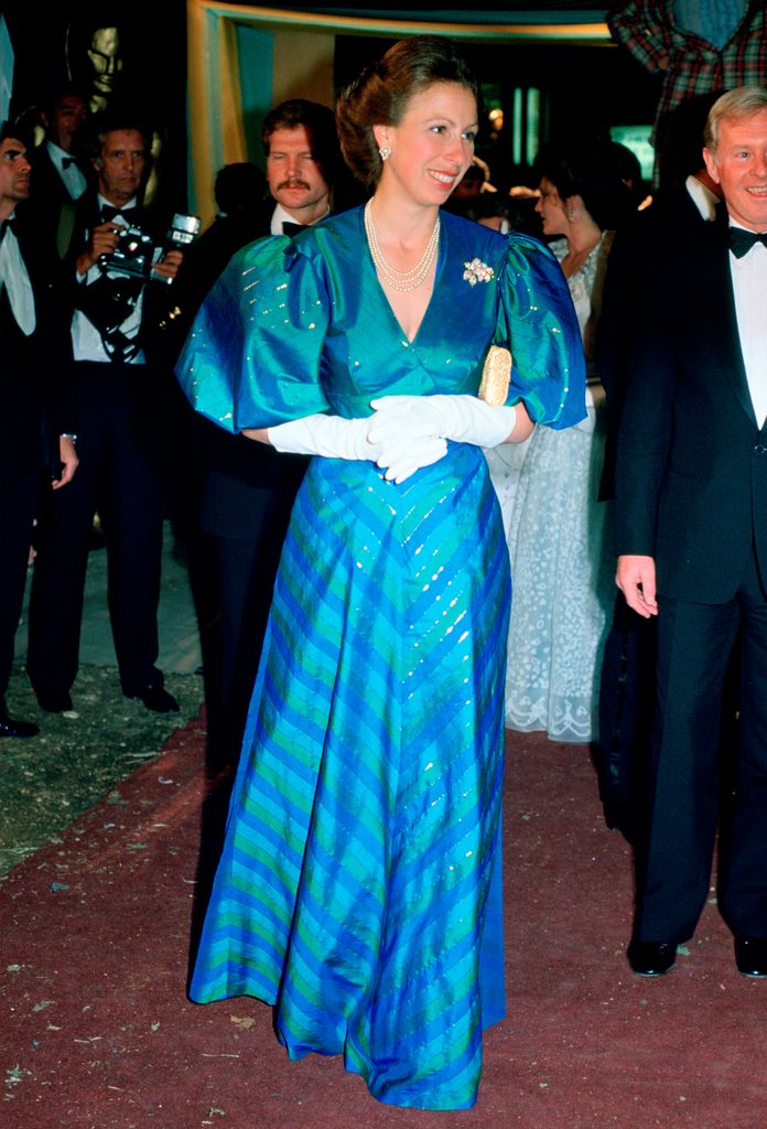 Princess Anne in 80s blue dress at ball