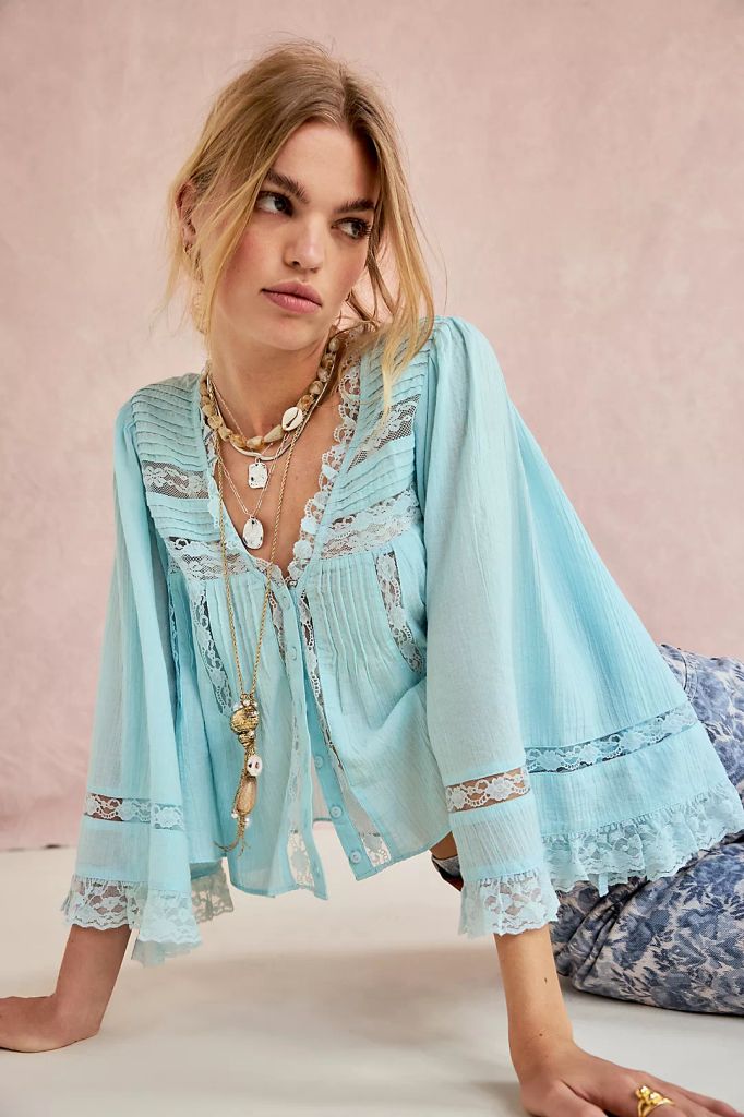 Rosa Ruffle Top by free people in blue