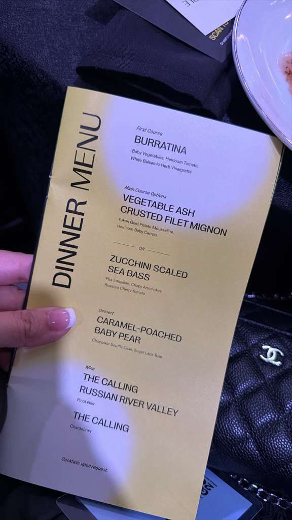 Dinner menu for the Project Healthy Minds Gala 2025