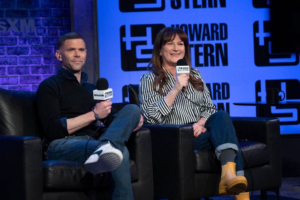 Mikey Day and Ana Gasteyer attend  'SNL on Stern Roundtable' on Howard Stern's Exclusive SiriusXM Channel, Howard 101 at SiriusXM Studios on February 03, 2025 in New York City